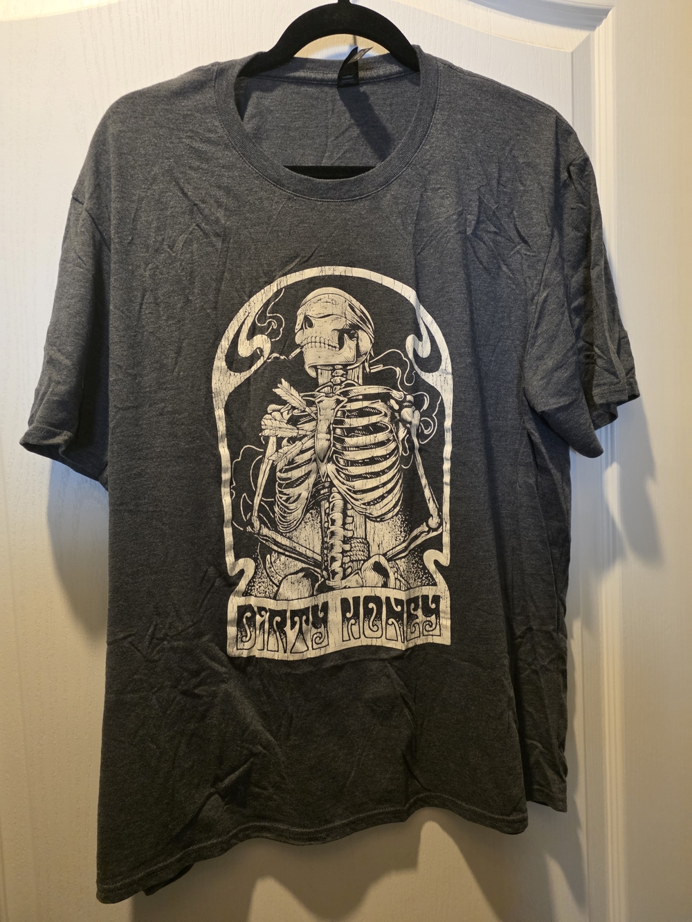 DIRTY HONEY Gray Short Sleeve Tee with White Skeleton Graphic